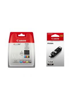 Canon CLI-551 Black Cyan Magenta Yellow Ink Cartridge Combo &amp; PGI-550 Black Bundle Pack