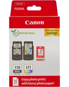 Canon PG-510 Black &amp; CL-511 Colour Ink Cartridge Combo Pack - 2970B010