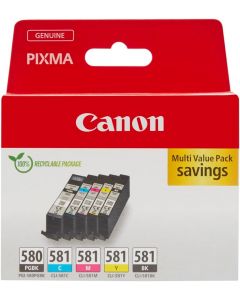 Canon PGI-580 Black &amp; CLI-581 Colour Ink Cartridge Combo Pack - 2078C007